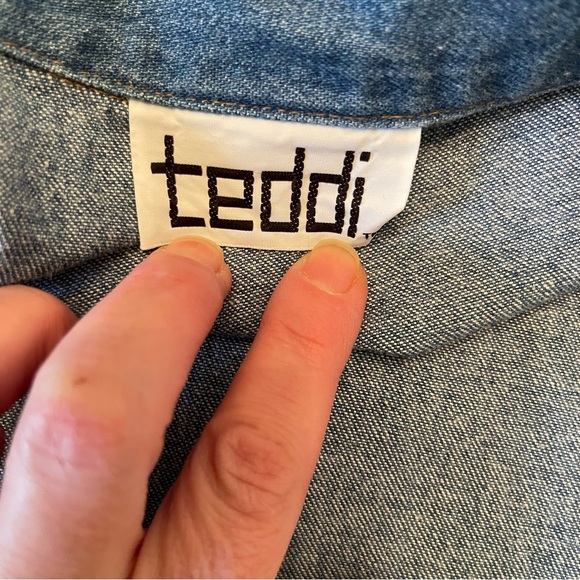 Vintage 90s Teddi Denim Jean Jacket w Embroidered Birds Elastic Size Large - Picture 3 of 10